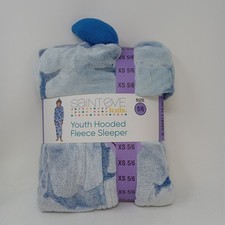 Saint Eve- Boys Shark Plush Hooded Fleece Sleeper Sz 5/6 XS Light Blue