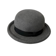 VTG Halston Felt 100 Wool Fedora Bowler Derby Hat Unisex Gray Ribbon Victorian