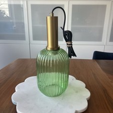 Ribbed Green Glass Single Hanging Light Pendant 13 X 5.5