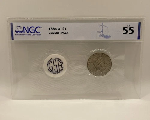 1884 O GSA Soft Pack NGC AU55 Morgan Silver Dollar
