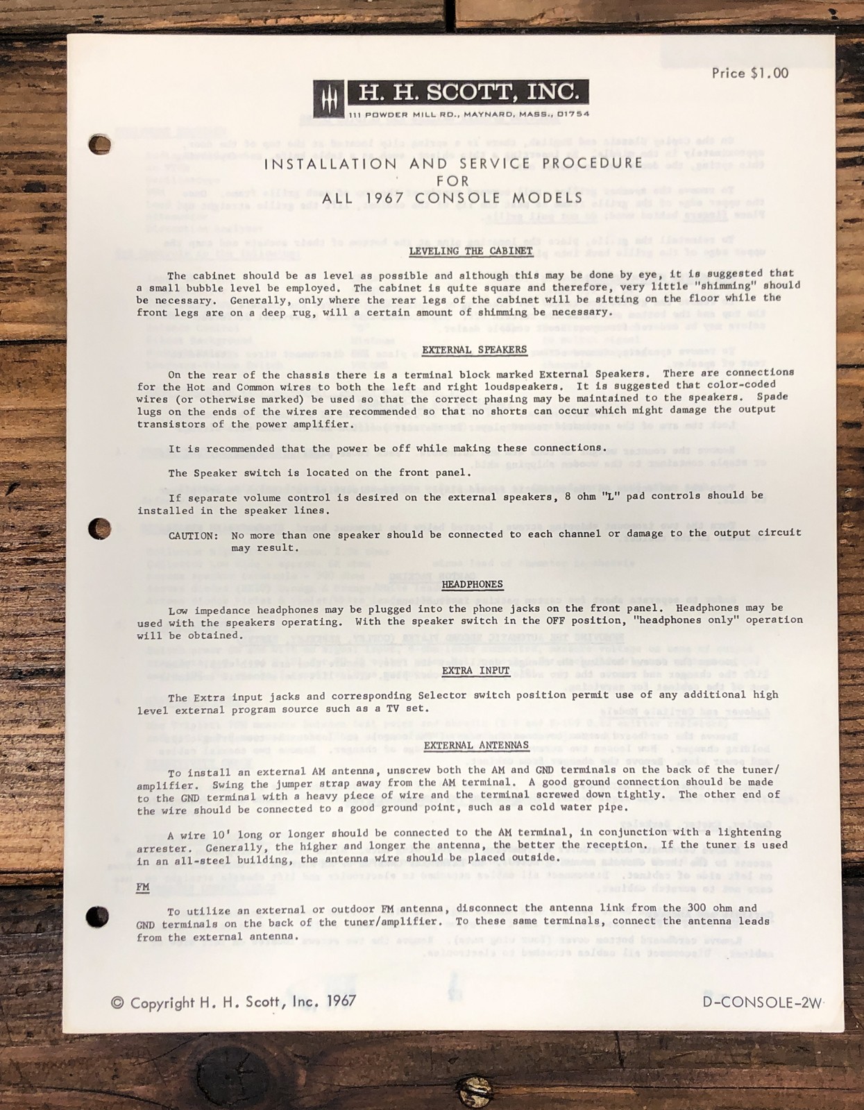 HH Scott 1967 Consoles Service Manual *Original*