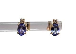 Vintage Designer Signed 14k Yellow Gold Tanzanite Fine Diamond Stud Earrings