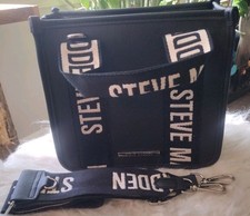Steve Madden Black Signature Satchel Top Handle/Crossbody Bag Faux Leather NWOT