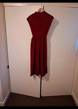 Burgundy Maxi Dress Size M/L Cap Sleeve Solid Colour Polyester Viscose Cotton
