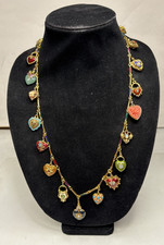 Vintage Joan Rivers Hearts and Flowers Charm Necklace with Box and Papers 29