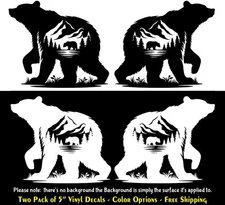 Bear Mountain Scene Two Pack of 5" Vinyl Decals Windows Car Truck Van Bike