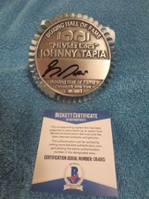 JOHNNY TAPIA SIGNED HALL OF FAME PAPERWEIGHT,  BECKETT COA.PERFECT 10 AUTOGRAPH.