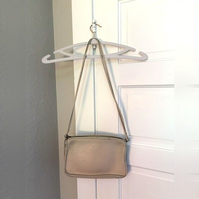 Vintage Cream Leather Crossbody Bag Small Zip Top
