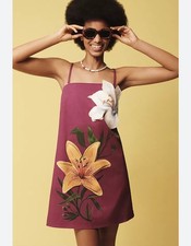 Farm Rio x Anthropologie 3D Floral Appliqué Mini Dress Purple Large