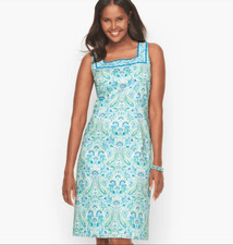 Talbots SHIFT DRESS EXUBERANT PAISLEY Sleeveless Blue White Size 12