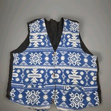 Vintage Embroidered Vest Blue And White Wooden Clasps Sante Fe Hippy 60s Rad