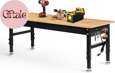 70'' Adjustable Height Workbench, 2000 LBS Heavy Duty Work Table with Power Outle
