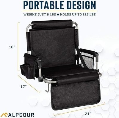 BLACK - ALPCOUR EVERCOR STADIUM BLEACHER SEAT WITH BACKREST AND ARMREST-PREMIUM