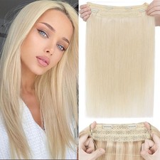 Invisible Wire Clip in Remy Human Hair Extensions One-Piece Headband Hidden Ring