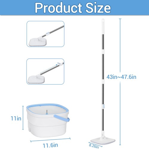 Spin Mop and Bucket with Wringer Set for Home Cleaning Spinning Mops with Sep... - Picture 5 of 6