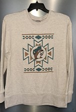 Buc-ees Beaver Southwestern Style Logo Crew Sweatshirt Cream  Blue Size Med