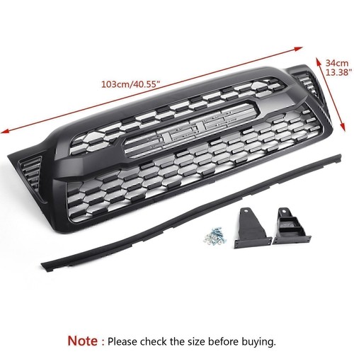 fit For 2005-2011 Toyota Tacoma Front Grille Bumper Hood Mesh Grill Matte Black- - Picture 17 of 18