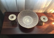 Stangl Pottery Beige Brown Candle Holders & Bowl Set Trenton NJ