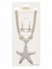 Coastal Nautical Starfish Jewelry Set Silver Rhinestone Beachcore NWT