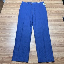 Chaps Pants Mens 34x32 Blue Linen Blend Dress Flat Front Straight Leg Casual