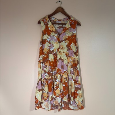 Show Me Your Mumu Groovy Collared Mini Dress Tiered Boho Retro Vintage Flower M