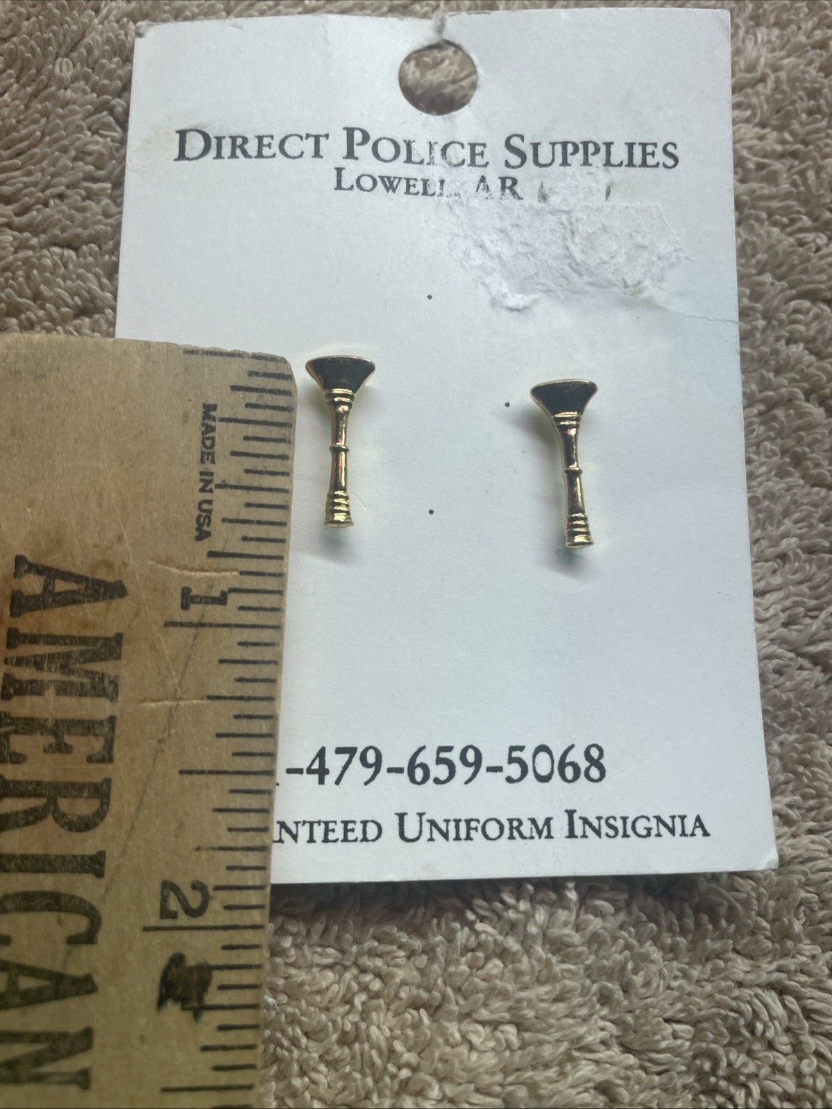 Fire Dept 1 Bugle Gold Pair Collar Pins Lieutenant Rank Insignia