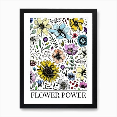 Mehrfarbig Fineliner Flower Power Gerahmtes Wandbild Poster Leinwanddruck Bild