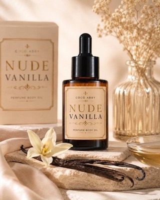 Coco Abby Nude Vanilla Perfume Body Oil. 30ML Bottle. Sweet Almnd, Argan &Jojoba