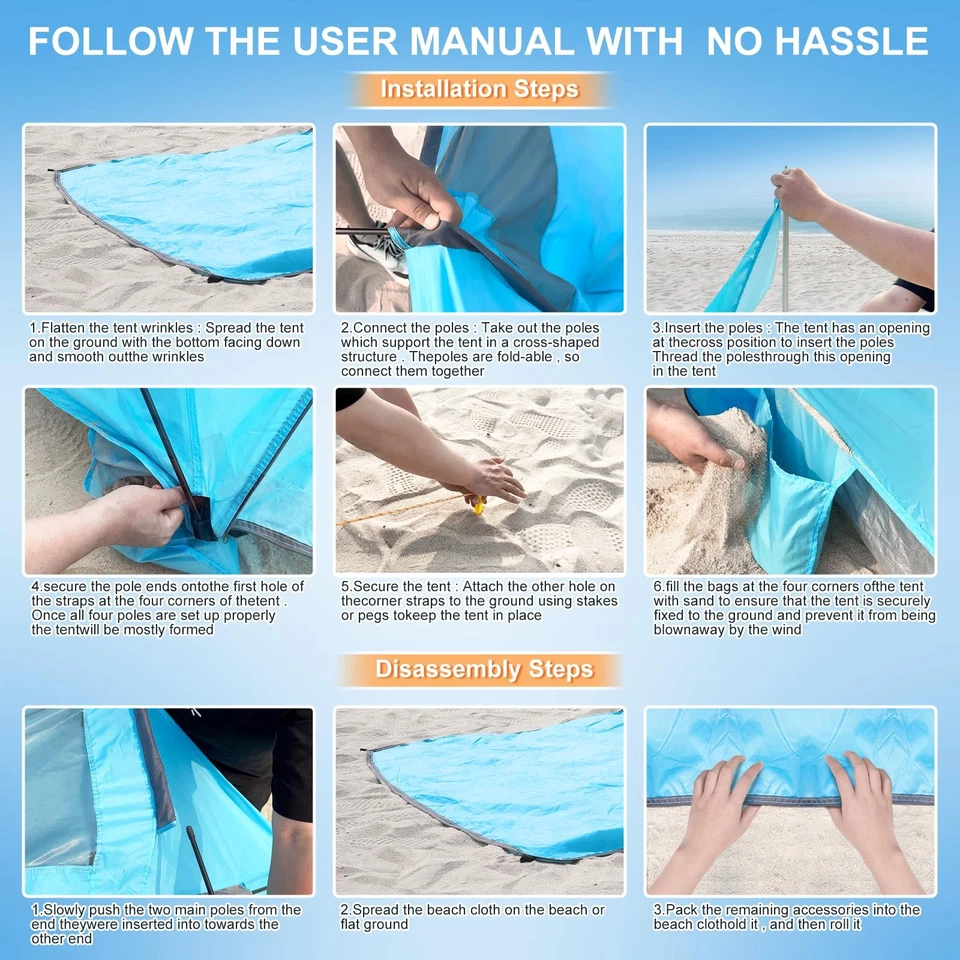 Tienda de Playa con Toldo, Cabaña Refugio Solar para 4-6 Personas, Ligera Portátil Foto 4 de 4