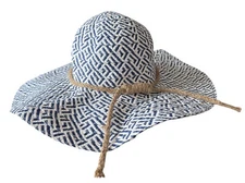 Dorfman Pacific DPC Womens Sun Hat Big Brim Blue White Paper Braided 17”