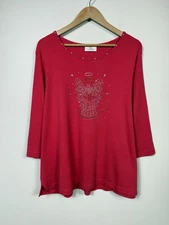 Quacker Factory Top Womens 2X Angel Holiday Embroidered Shirt Sequin Christmas
