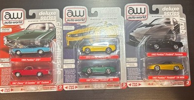 Set Of 3 Auto World Deluxe Series 1:64 2 Packs Classic Muscle Ragtops Firebirds