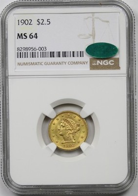 1902 $2.5 NGC/CAC MS 64 Liberty Head Gold Quarter Eagle | eBay