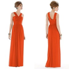 Alfred Sung Full Length Chiffon V-Neck Dress Tangerine Tango D678 Women's 2 NWT