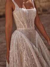 Spaghetti Strap Wedding Dresses Pearl Bridal Gown A-line Sequin Floor-length