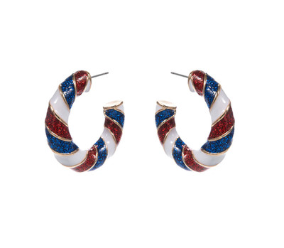 Kirks Folly Fairyland Freedom Stripes Pierced Earrings Red White Blue Gold tone