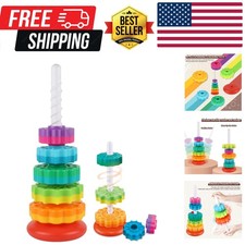 Baby Spinning Stacking Toys for Toddlers 1-3, Rainbow Ring Stacker Montessori...