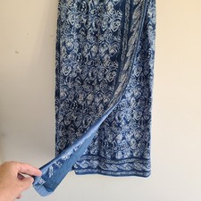 Vintage 100 Silk Midi Wrap Skirt 4 Blue Straight Waist 24" Classic Charter Club