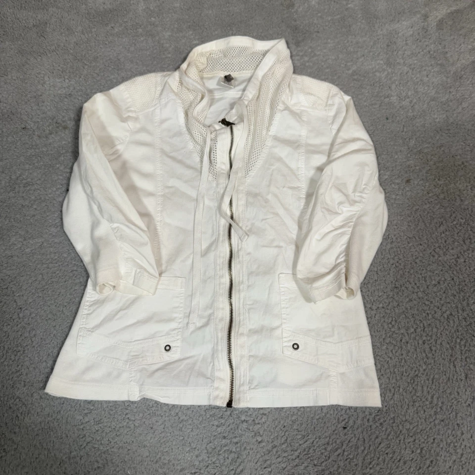 Chaqueta XCVI Mujer Pequeña Blanca Fiordo Manga 3/4 Cremallera Completa Capucha Cuello Popelina Malla Foto 4 de 4