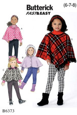 Butterick 6639 Girls' Capes  Poncho with Hood, Collar or Fringe Trim New UC FF