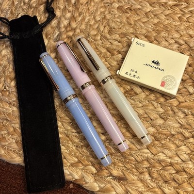 Jinhao 82 Acrylic Transparent Fountain Pen Fine Nib 0.5mm Ink Writing Blue Pink