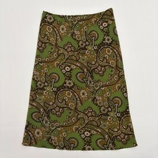 VTG Midi Skirt Paisley Floral Print Large Green Brown