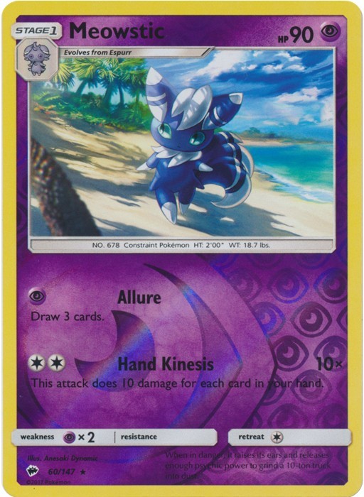 Meowstic 60/147 Rare Burning Shadows Pokemon Reverse Holo Lightly Played