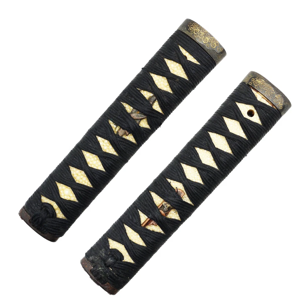 Espada antigua japonesa Tsuka flor de cerezo Menuki Fuchi Kashira Foto 2 de 4