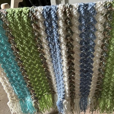 Hand Crocheted Lap Blanket Throw Fringed NEW