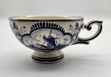 Vintage Delfts Blauw Elesva 818 Teacup Hand Painted Holland Platinum Trimmed