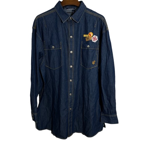 ROCAWEAR Vintage Mens Blue Denim Button Up Jacket Trucker Hip Hop Y2K 3XL - Picture 13 of 17