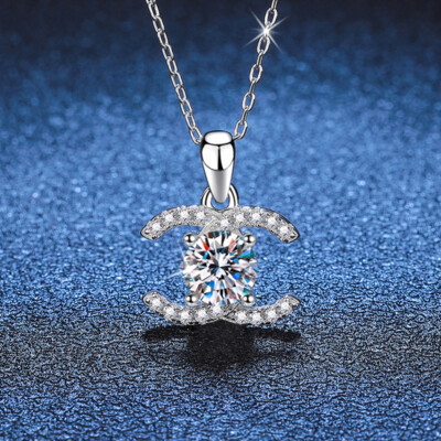 1CT D Color VVS1 Moissanite C Letter Pendant Necklace Women 925 Sterling Silver