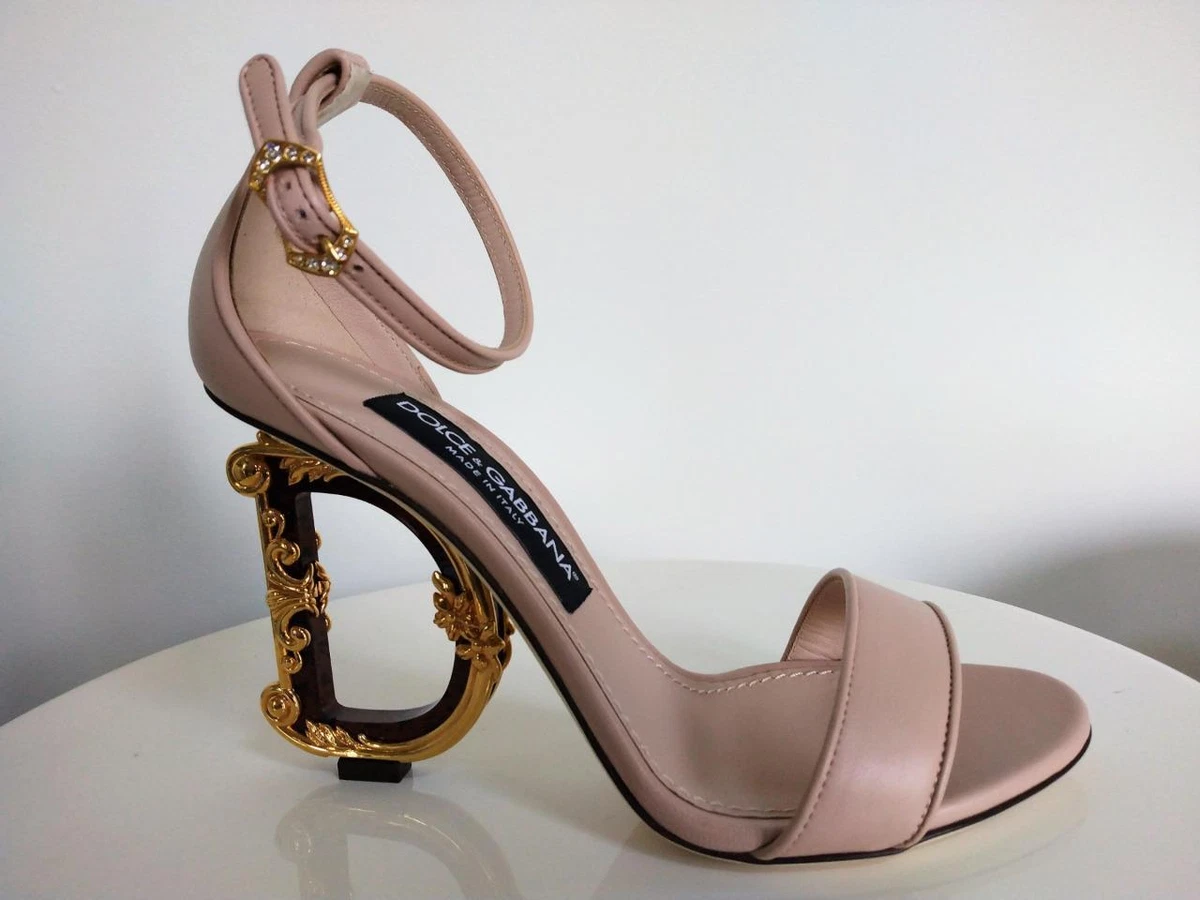 Auth Dolce & Gabbana Nude Leather Sandals with baroque DG detail sz 38.5 |  eBay