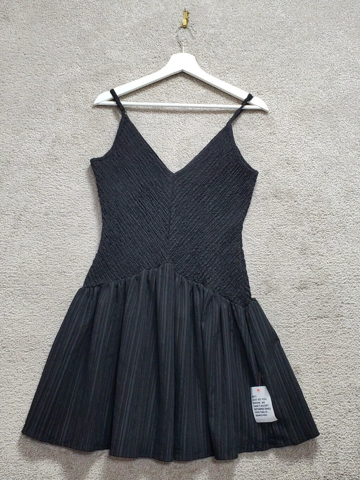 Asos Design Mini Fit & Flare Dress Women's M Black Stretch Smocked Whimsy Goth - Image 3 of 4